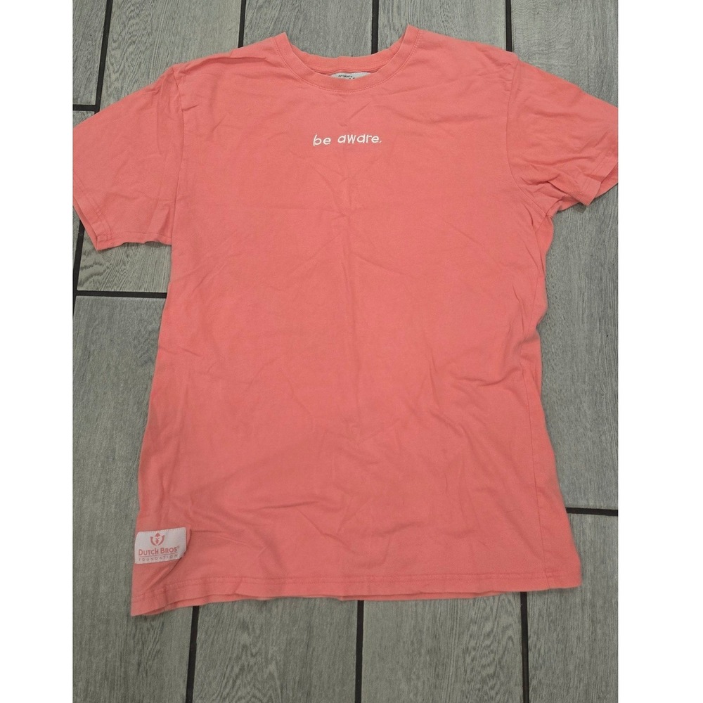 Dutch Bros Foundation Be Aware Graphic T-Shirt Coral Pink Short Sleeve Crewneck